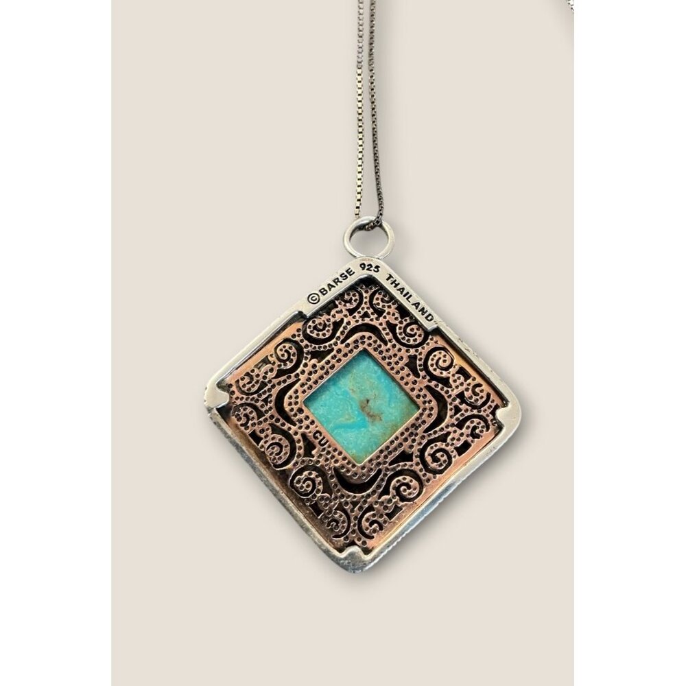 Barse 925 Sterling Silver Necklace With Turquoise Pendant 24 inches - Picture 4 of 5